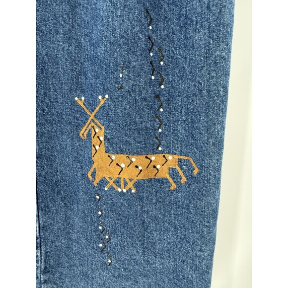 VINTAGE Denim Wrap Skirt Hand Painted by Nina Renee Constellations Stylized Deer - Picture 10 of 11